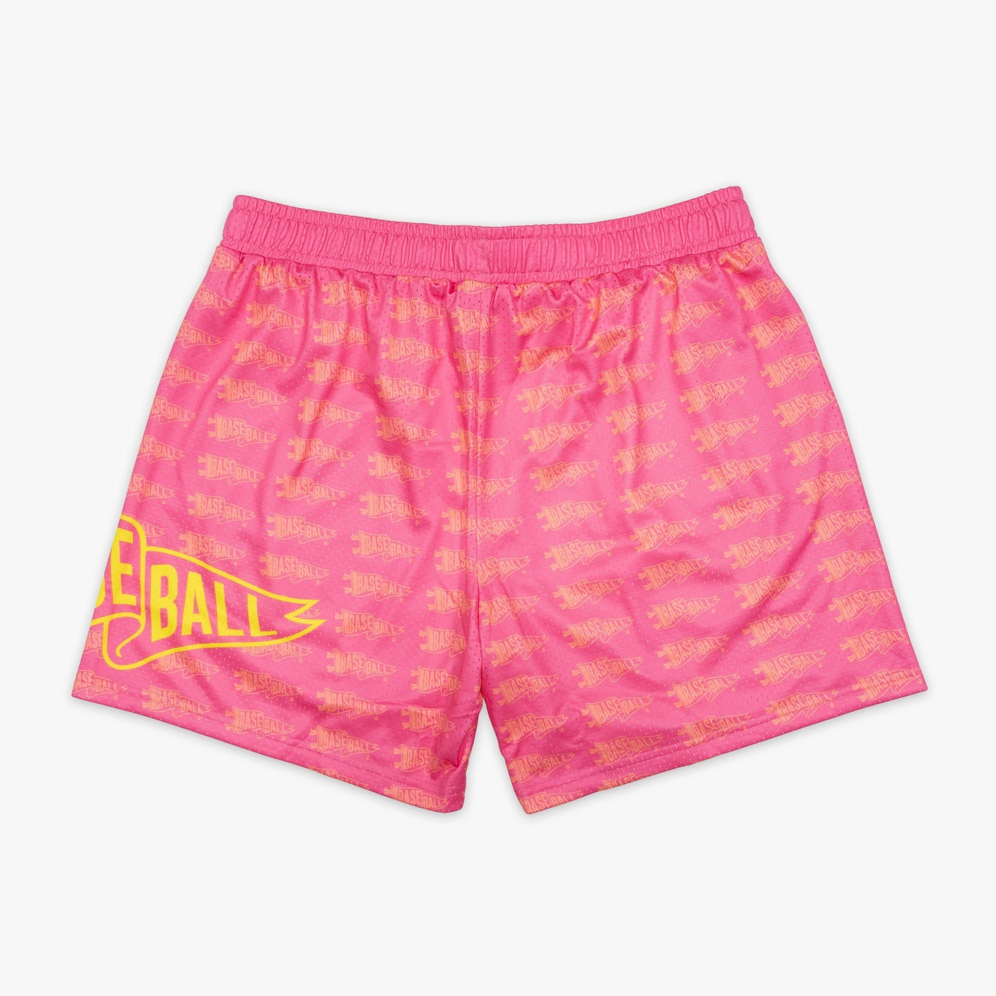 Pennant Shorts - Pink Lemonade Baseball Mesh Shorts with Allover Print
