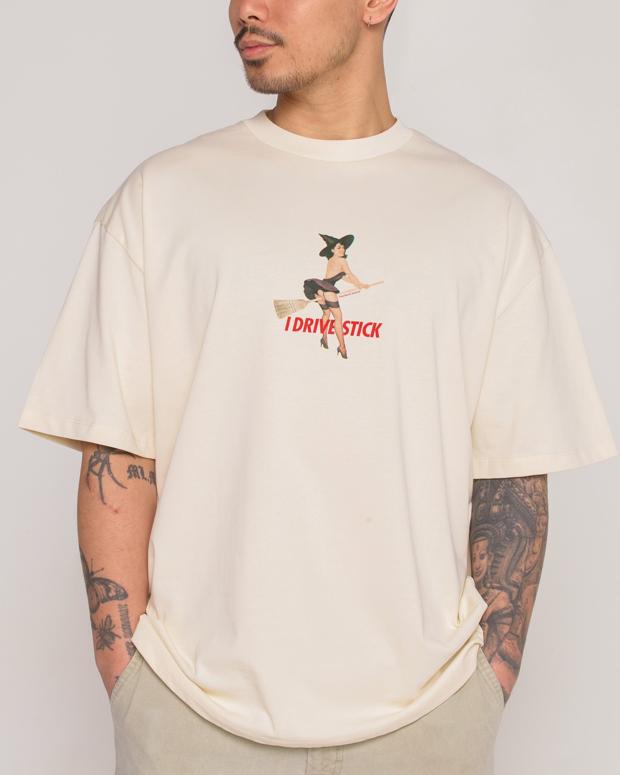 I Drive Stick Oversized Graphic Tee - Unisex 90s Boxy Fit 100% Combed Cotton