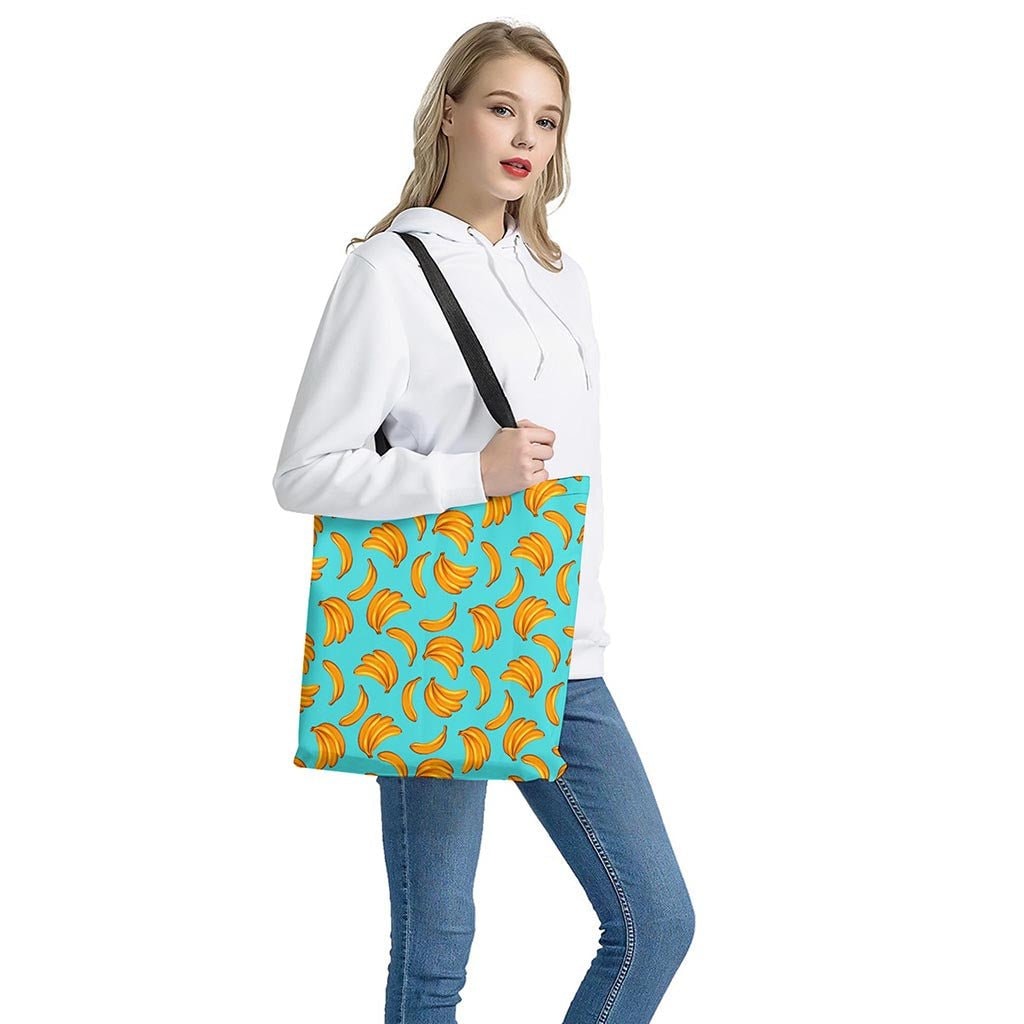 Blue Banana Pattern Print Tote Bag - Polyester Double-Sided Lightweight Shoulder Carry
