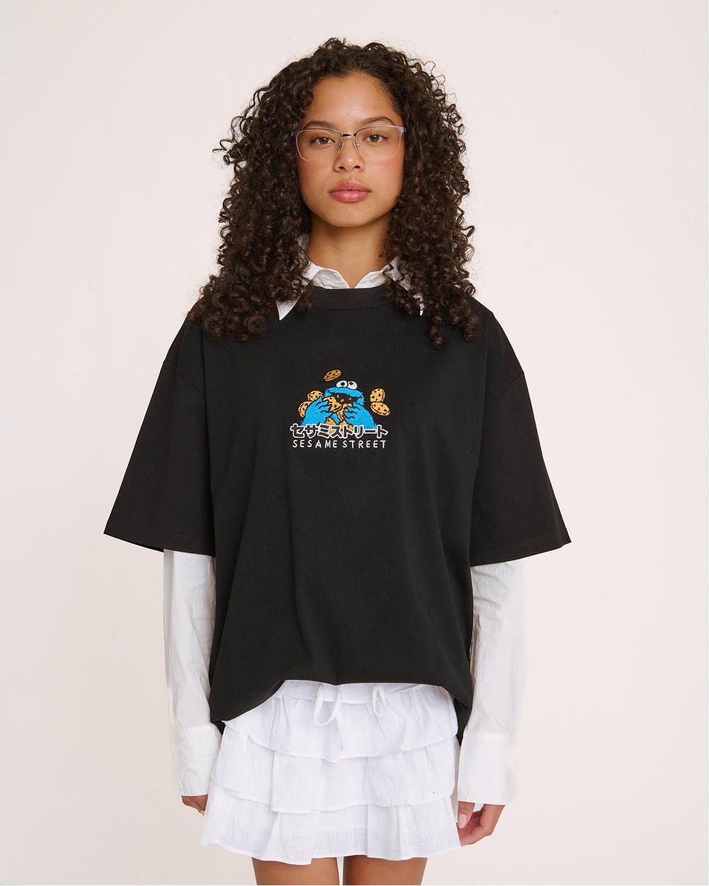 Cookie Monster Tokyo Oversized Embroidered Tee - Unisex 90s Boxy Fit 100% Combed Cotton