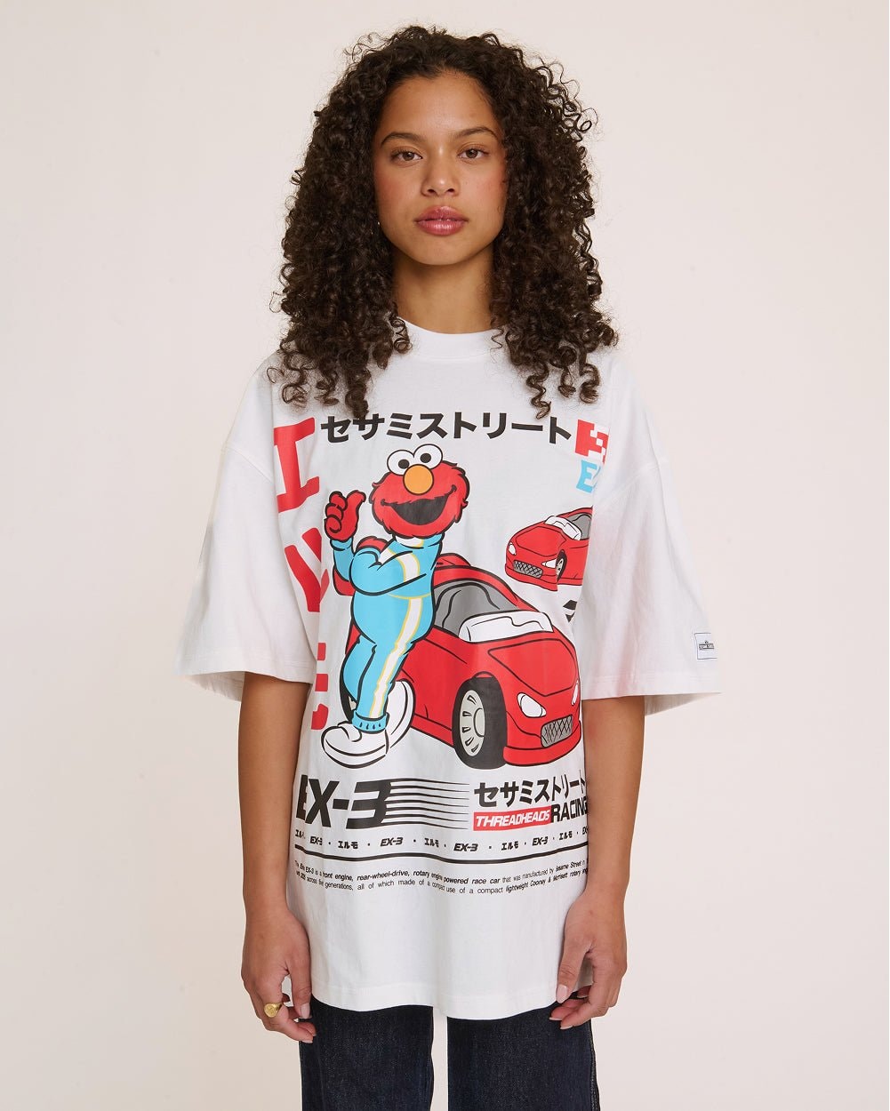 Elmo Tokyo Drift White Oversized T-Shirt Sesame Street Unisex 100% Combed Cotton Tee