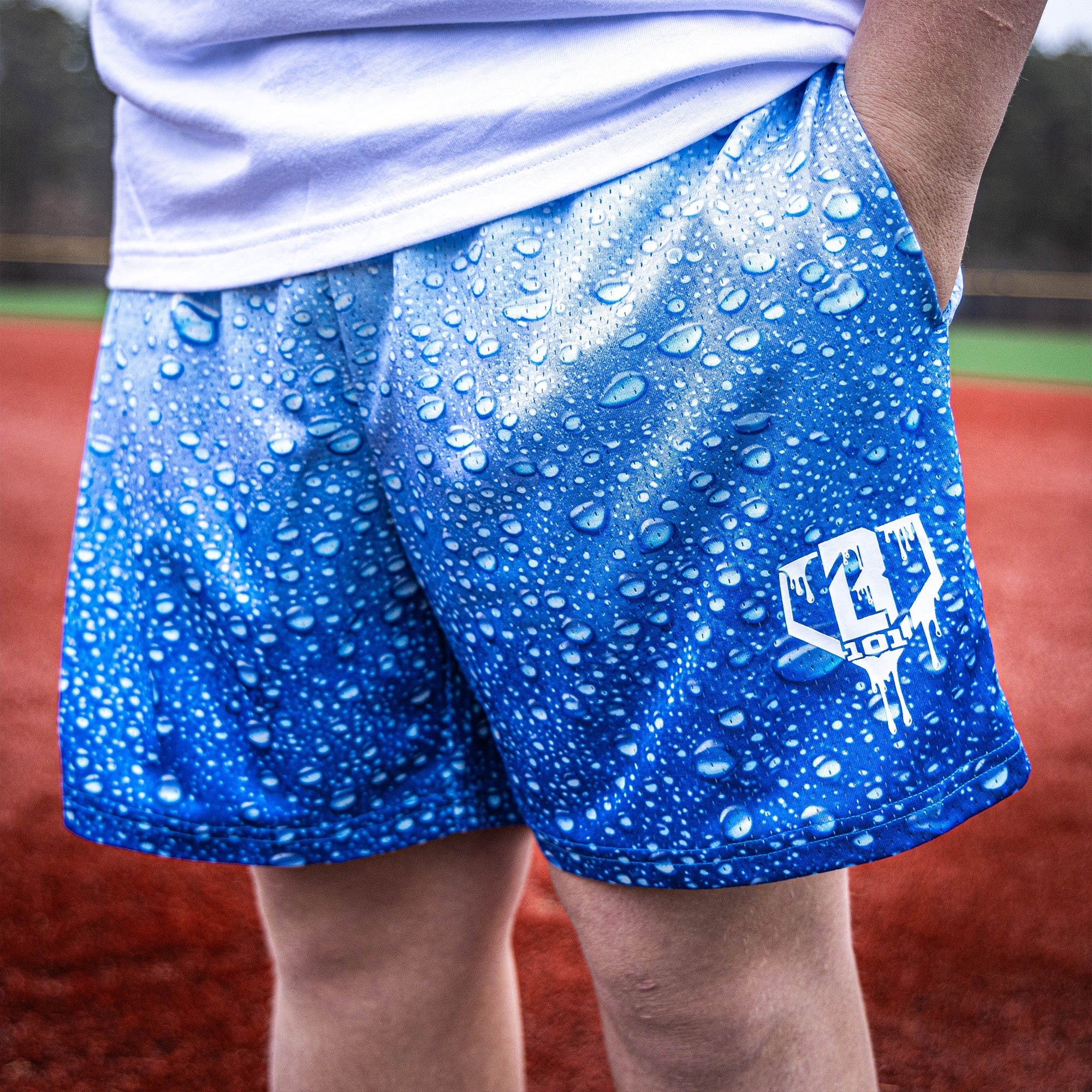 Rain Delay Droplet Shorts - Water Pattern Mesh Polyester 5" Inseam