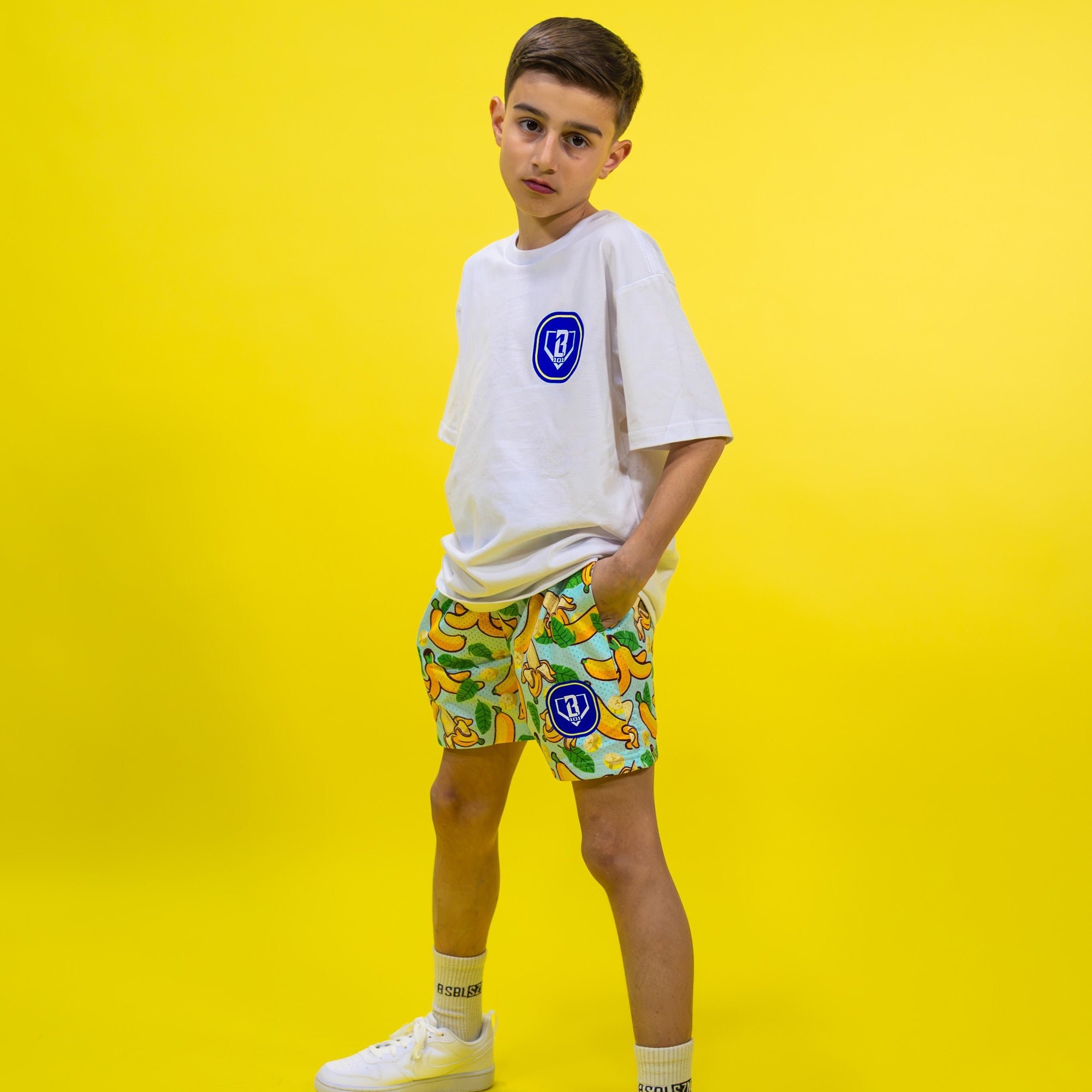 Banana Shorts - Tropical Mesh Shorts with Allover Banana Print, 5" Inseam