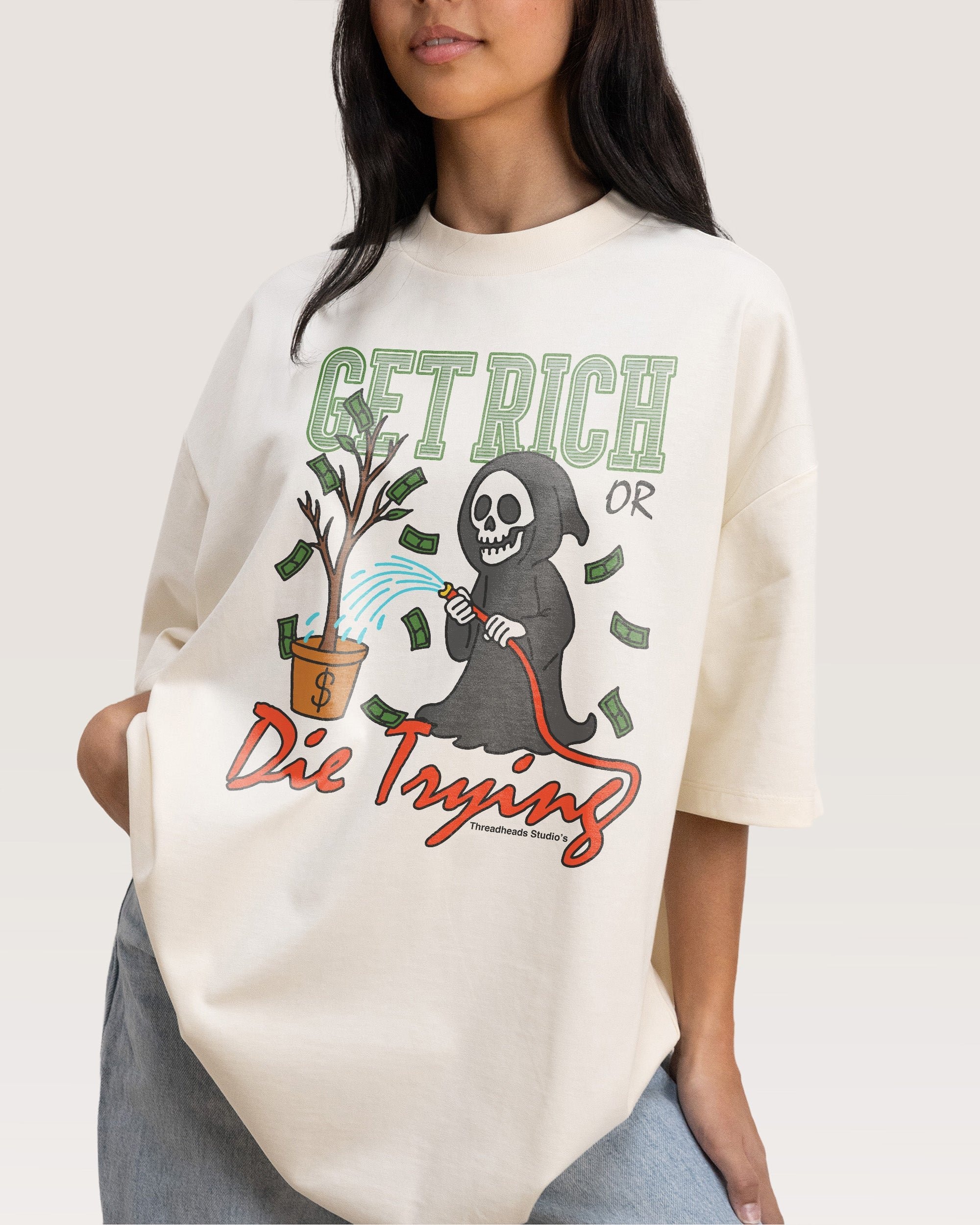 Get Rich or Die Trying Oversized Graphic Tee - Unisex 100% Combed Cotton Heavyweight T-Shirt