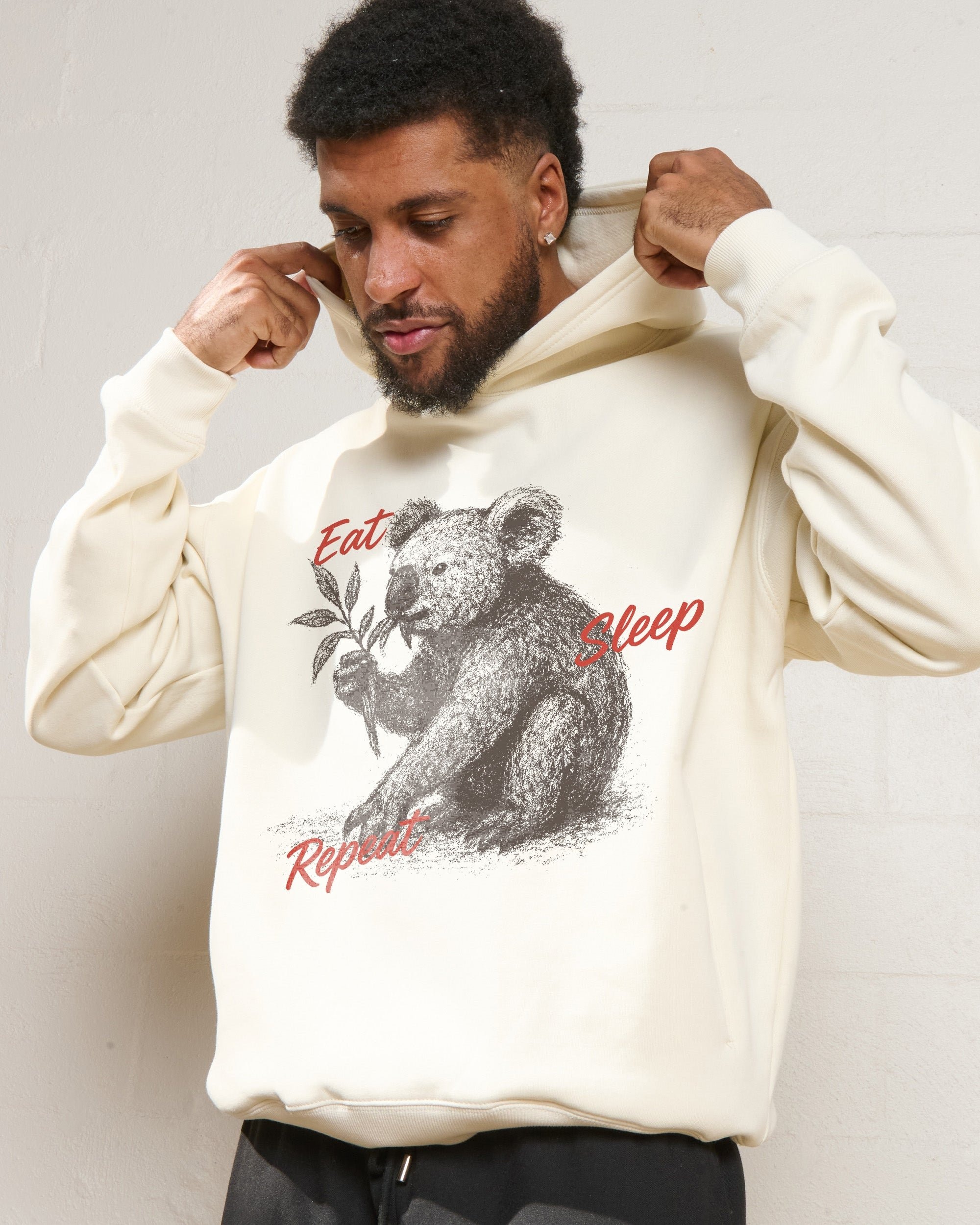 Eat Sleep Repeat Unisex Graphic Hoodie - 90s Boxy Fit, 340gsm Cotton-Poly
