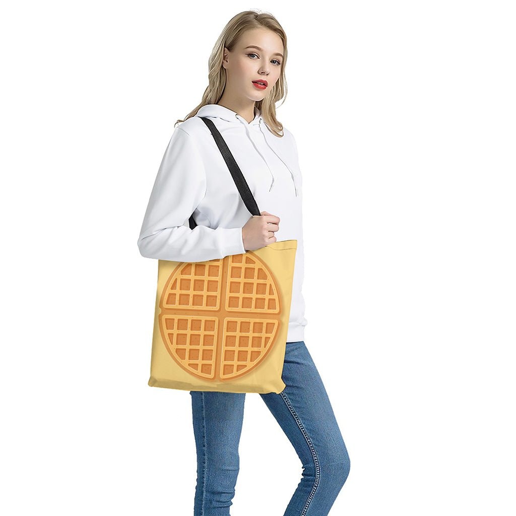 Round Waffle Print Tote Bag - Polyester Double-Sided Print Shoulder Carry