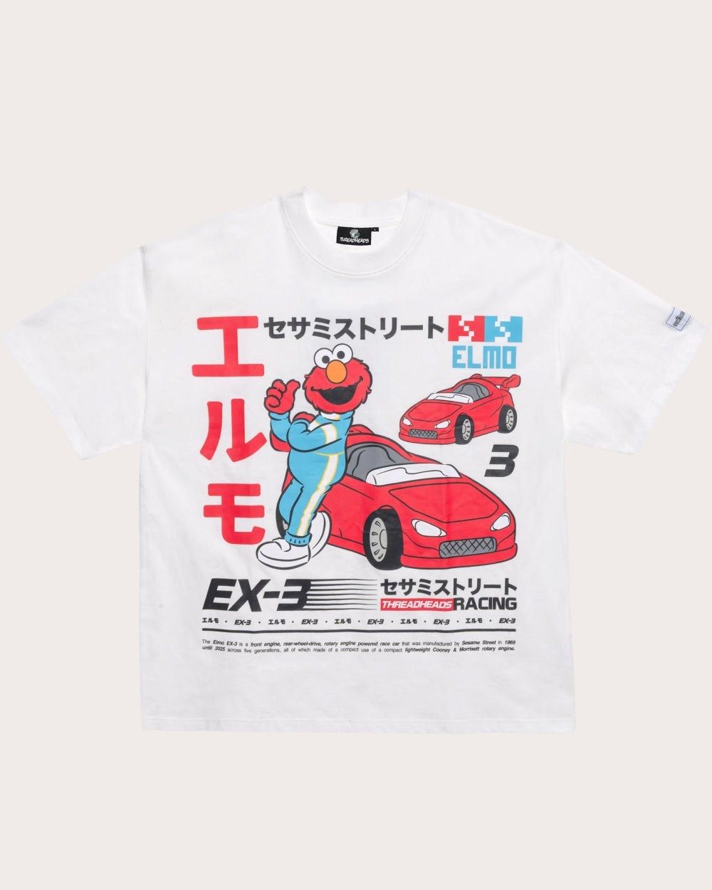 Elmo Tokyo Drift White Oversized T-Shirt Sesame Street Unisex 100% Combed Cotton Tee