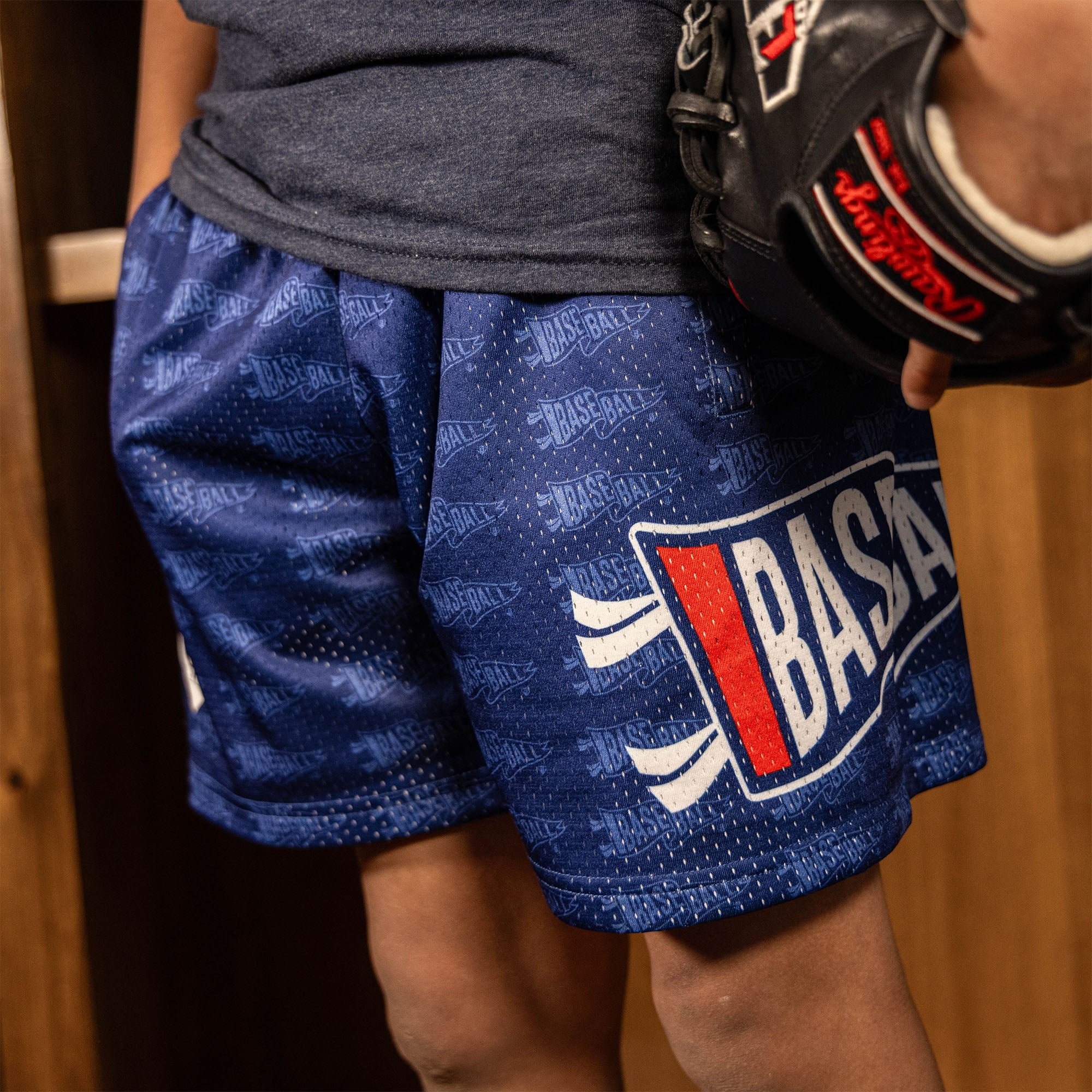 Pennant Shorts - USA Baseball Mesh Shorts with Allover Pattern and Pockets