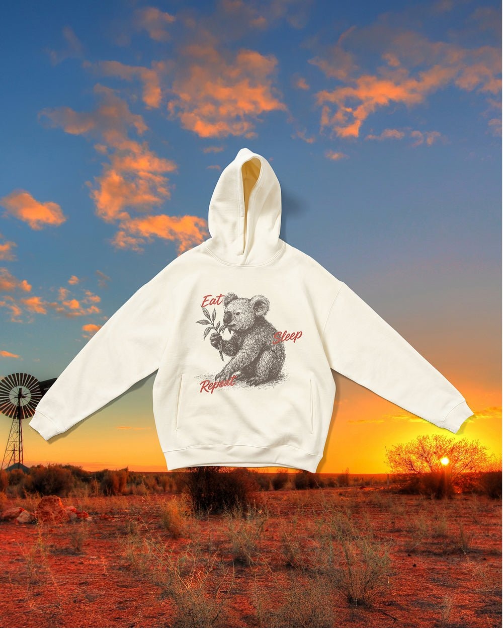 Eat Sleep Repeat Unisex Graphic Hoodie - 90s Boxy Fit, 340gsm Cotton-Poly