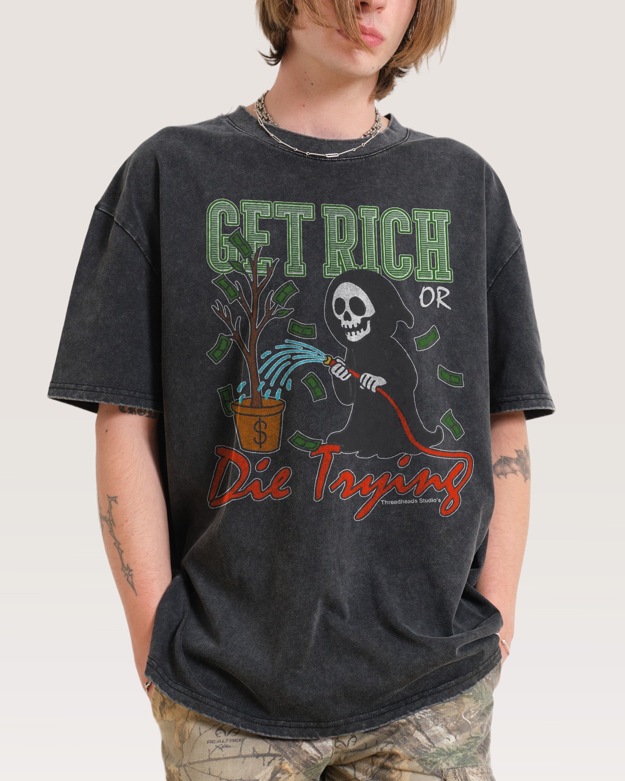 Get Rich or Die Trying Oversized Graphic Tee - Unisex 100% Combed Cotton Heavyweight T-Shirt